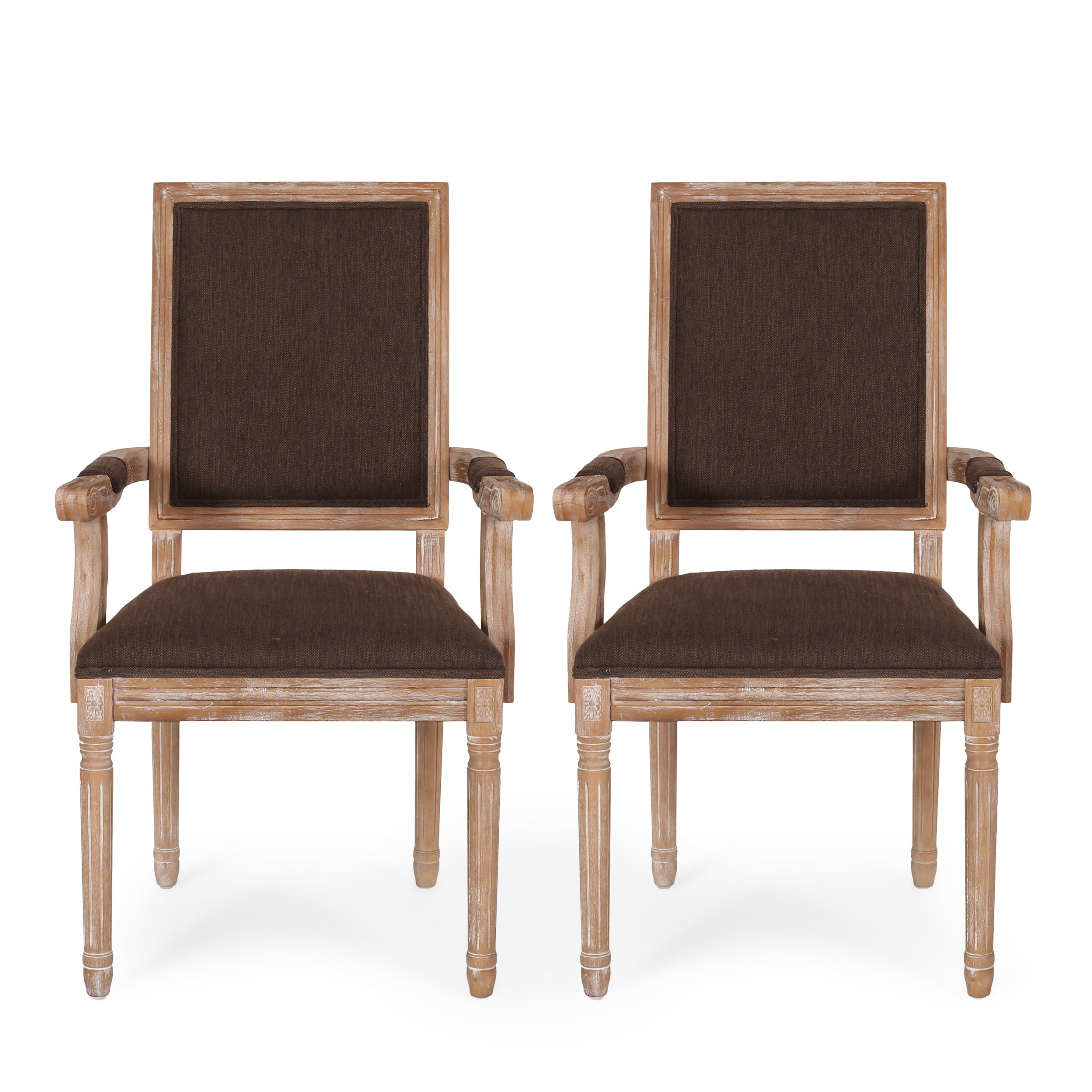 Ashlyn French Country Fabric Upholstered Wood Dining Chairs, Set of 2