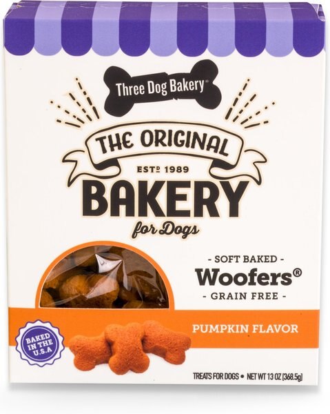 Three Dog Bakery Soft Baked Woofers Grain-Free Pumpkin Flavor Dog Treats