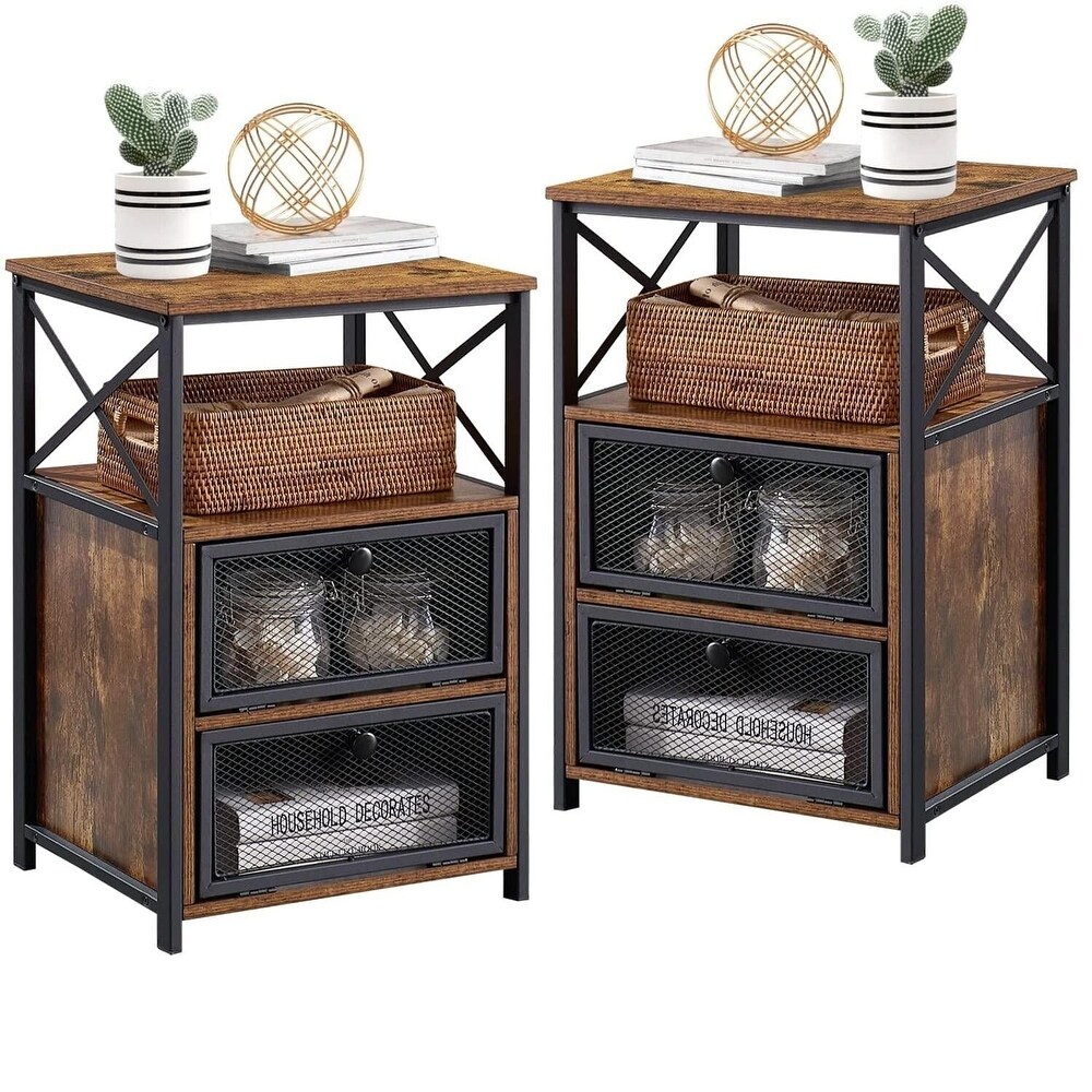 Modern Nightstand with 3 tier Storage Shelves  Brown Nightstands/Black Nightstands (Set of 2)