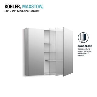 KOHLER Maxstow 30 in. x 24 in. Aluminum Frameless Surface-Mount Soft Close Medicine Cabinet with Mirror K-R79225-LA1