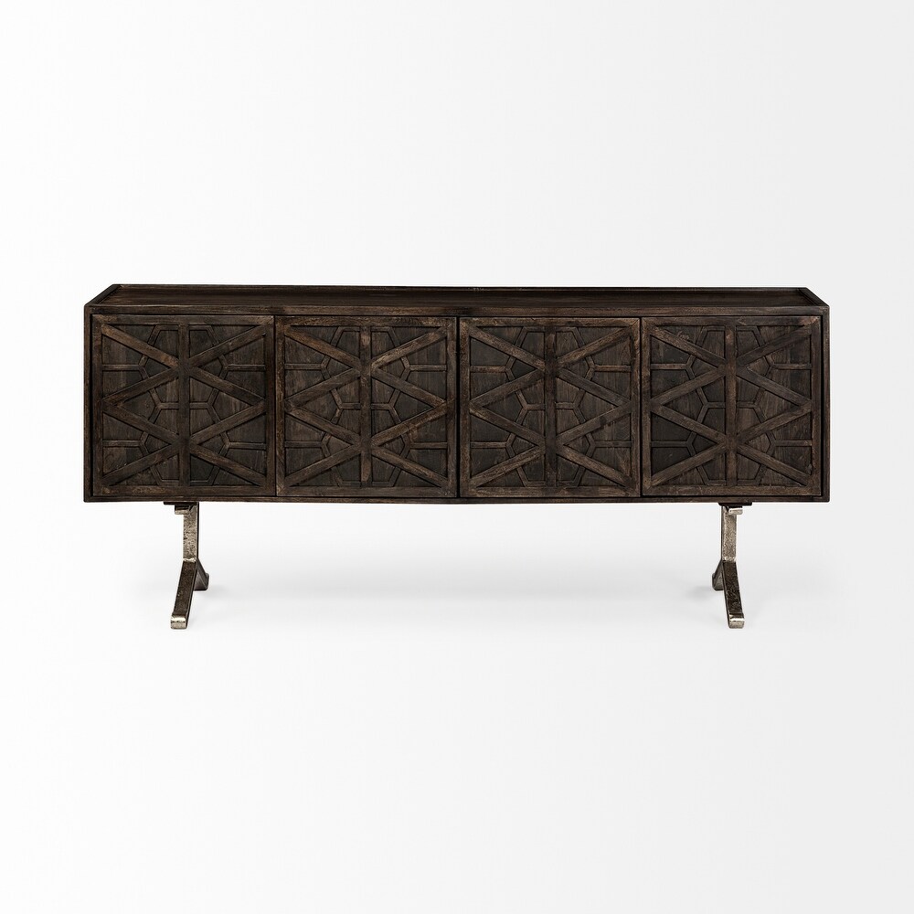 Hollandsworth Dark Brown Solid Wood w/ Silver Iron Base Sideboard   73.5\