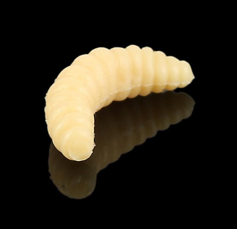 100pcs Lifelike Soft Worm Maggot 2.4cm Fishing Lures Yellow Simulation Bait Maggot Grub Worms