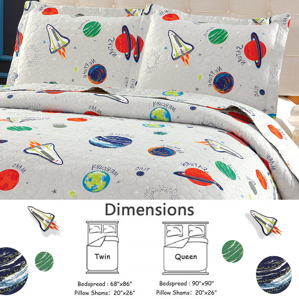 Green Essen 3 Piece Kids Quilt Set Queen/Full Size Reversible Childrens Quilt Lightweight Microfiber Bedspreads Cartoon Coverlet for Boys Girls Home Decor