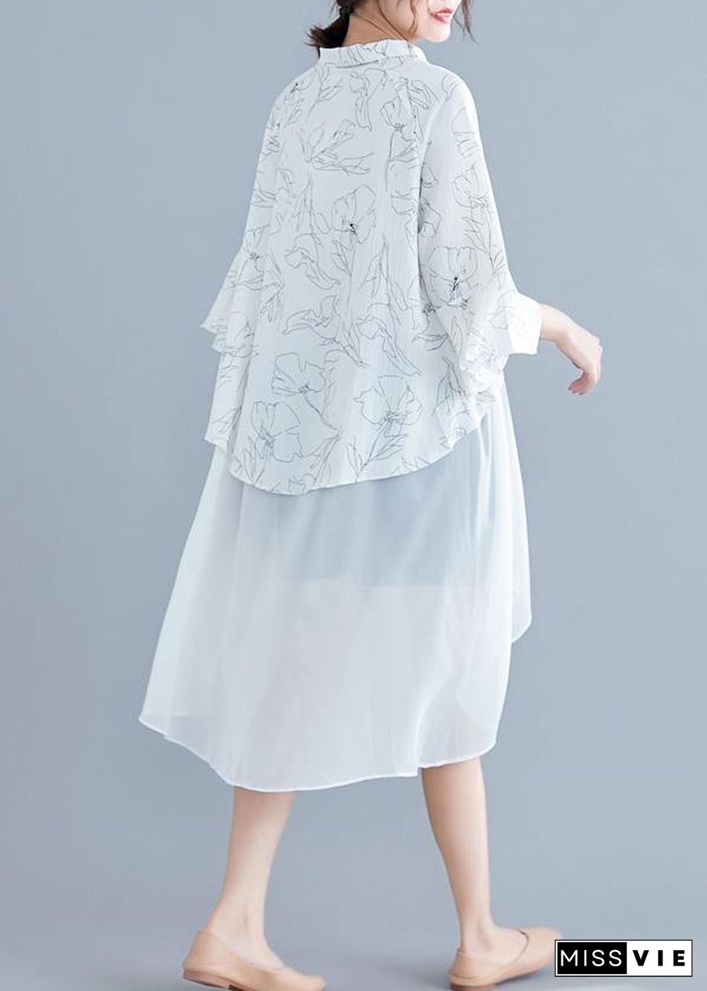 Unique white print chiffon outfit Omychic Work o neck patchwork asymmetric A Line Summer Dresses