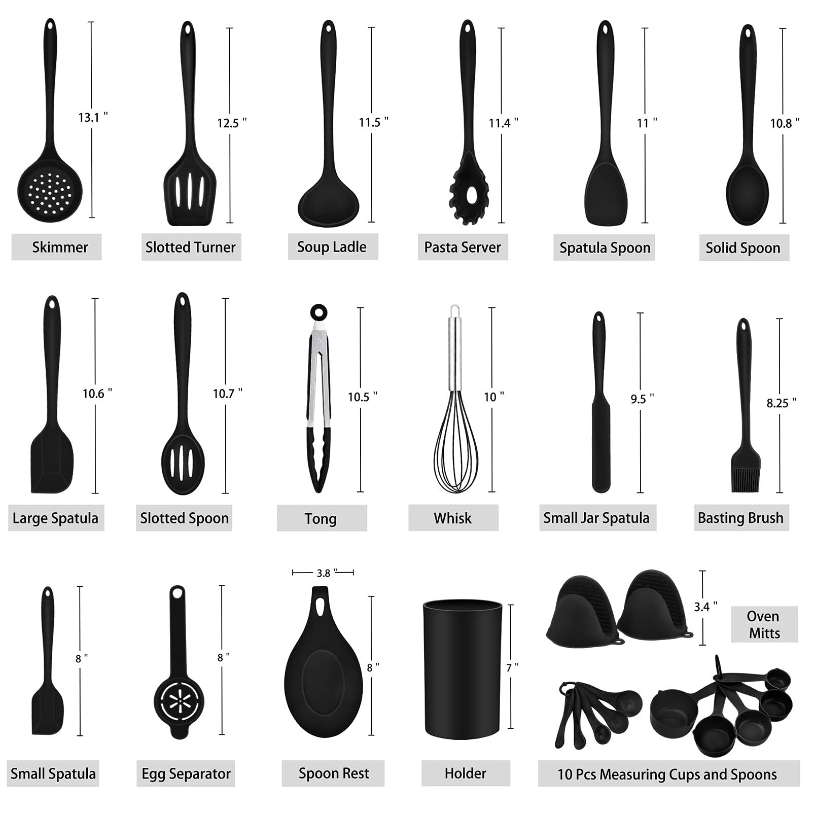 Wamarket 28 PCS Black Silicone Kitchen Cooking Baking Utensil Set for Nonstick Cookware, Heat-Resistant & Non-Stick, Non-Toxic & Dishwasher Safe