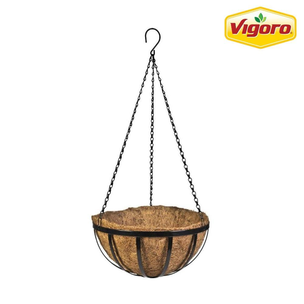 Vigoro 12 in. Dia Black Metal English Hanging Basket with Coco Liner HD750028-001