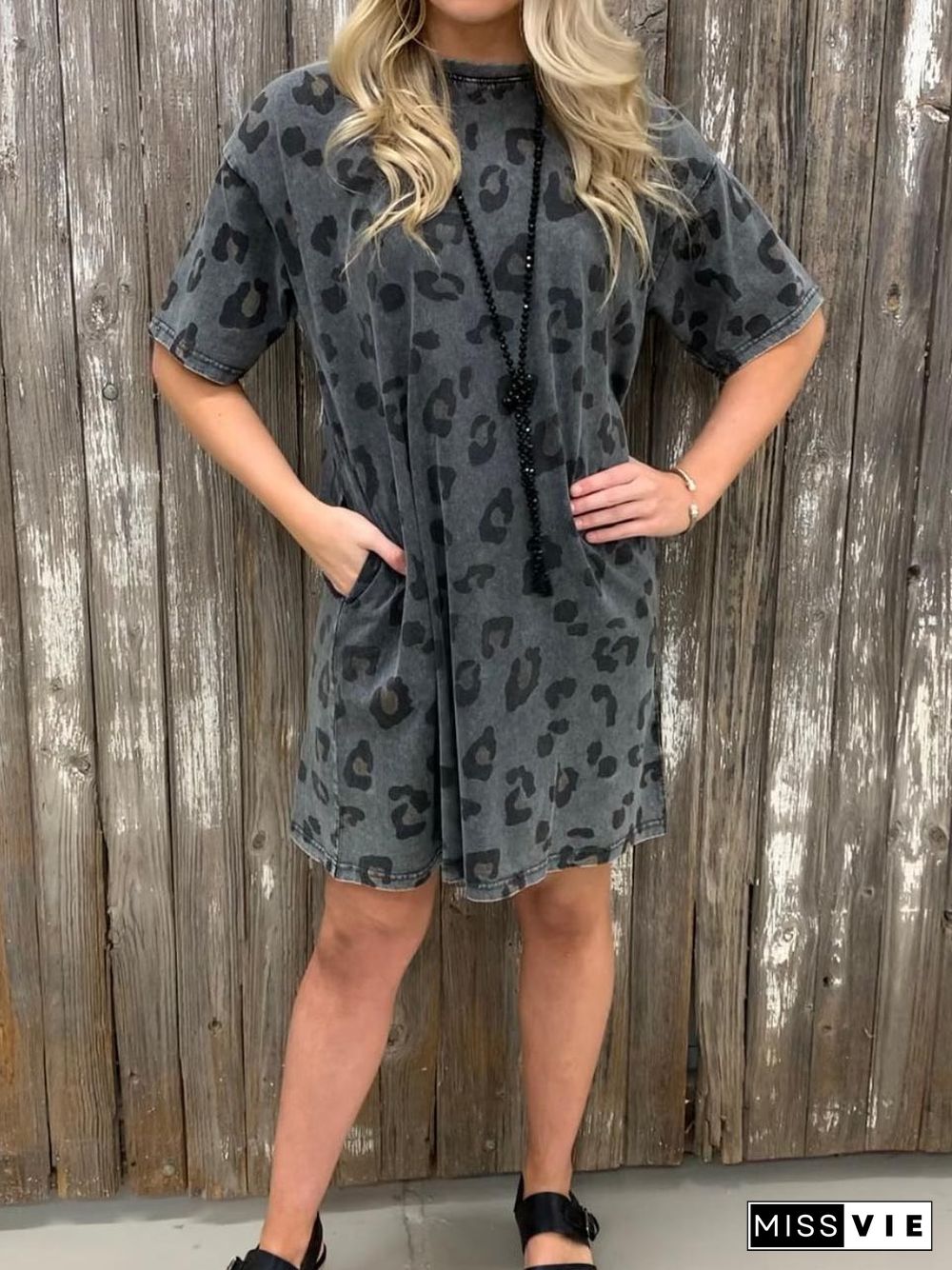 Casual Loose Short Sleeve Round Neck Blouse Dress