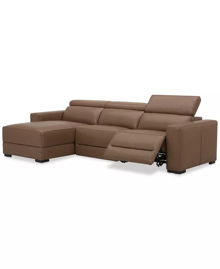 Furniture Nevio 115 3-Pc. Leather Sectional with 1 Power Recliner  Headrests and Chaise Created For Macy's