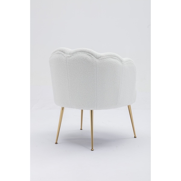 Shell Shape Teddy Fabric Armchair Accent Chair with Gold Legs for Living Room Bedroom， Unique Design Single Sofa Chair