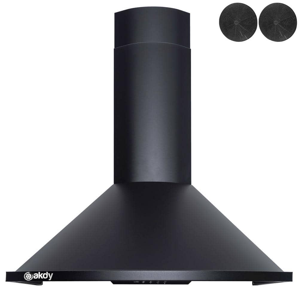 AKDY 30 in 343 CFM Convertible Wall Mount Kitchen Range Hood with Carbon Filters and LEDs in Black Painted Stainless Steel