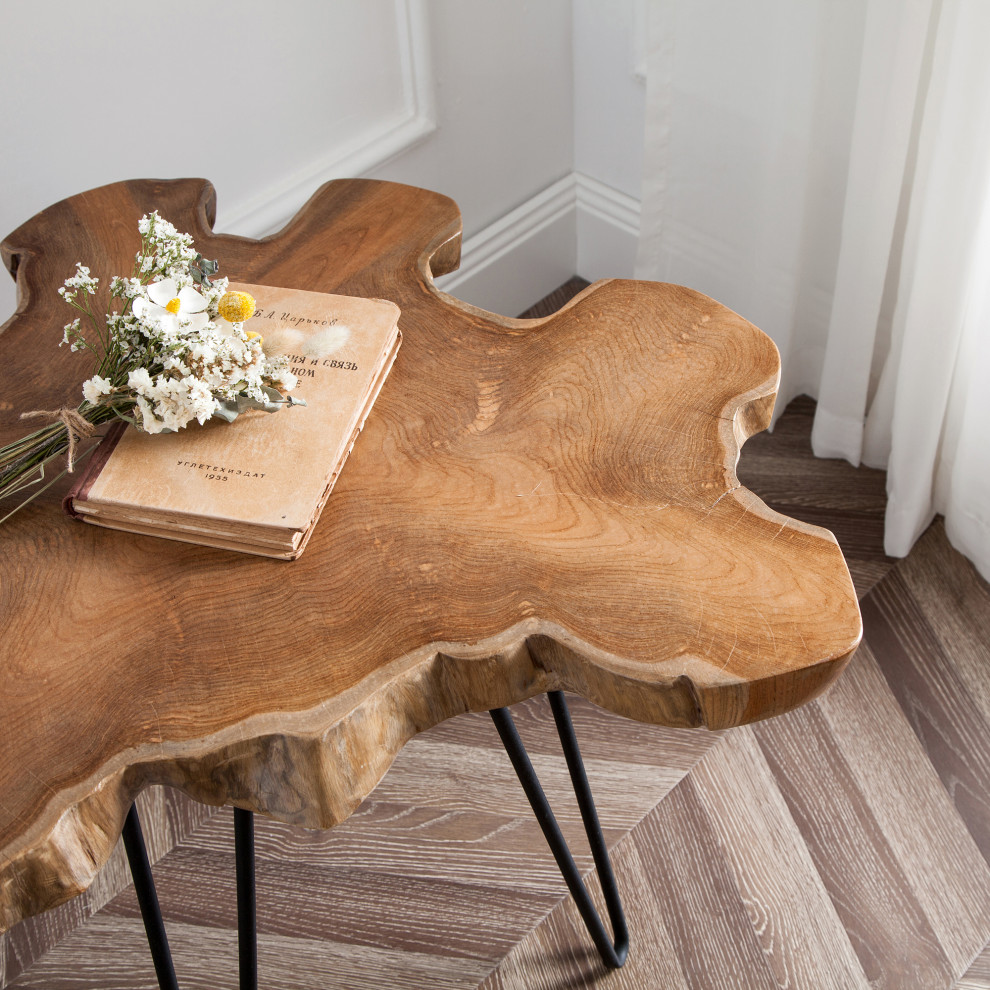 Natural Teak Live Edge Coffee Table with Hairpin Legs   Rustic   Coffee Tables   by BNF Home  Houzz