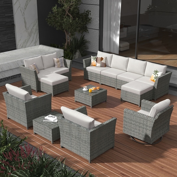 XIZZI 13Piece Outdoor Wicker Patio Furniture with Coffee Table Ottoman