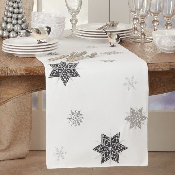 Table Runner With Embroidered Snowflakes Design