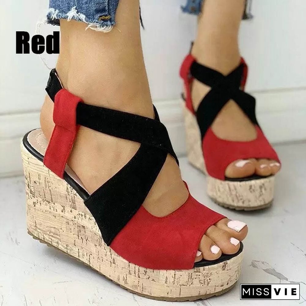 Summer New Fashion Sandals Women Wedge Heel Platform Shoes Cross Strap Sandals Retro Shoes Plus Size 35-43