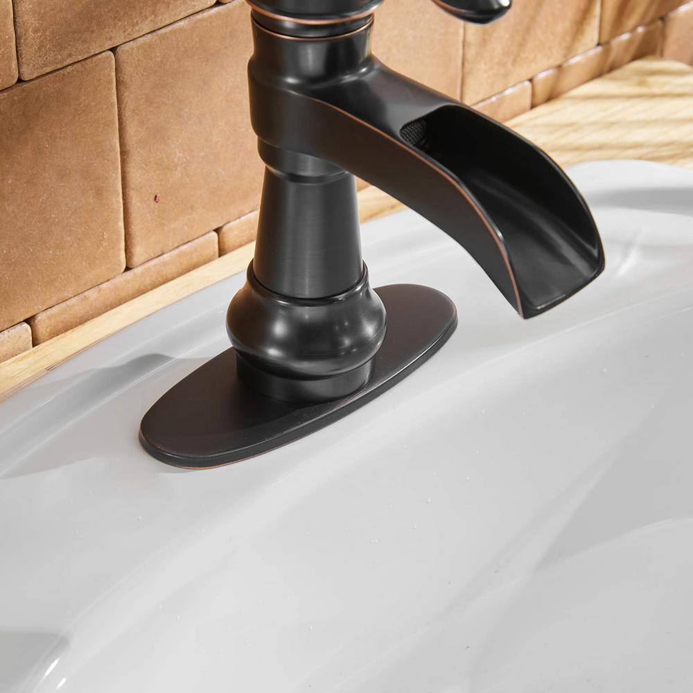 BWE Waterfall Single Hole Single-Handle Low-Arc Bathroom Faucet With Pop-up Drain Assembly in Oil Rubbed Bronze A-96558-ORB-2