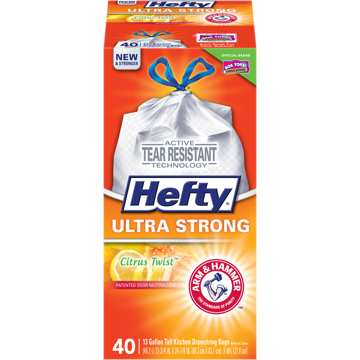 Hefty Ultra Strong 13 gal Citrus Scent Kitchen Trash Bags Drawstring 40 pk 0.9 mil