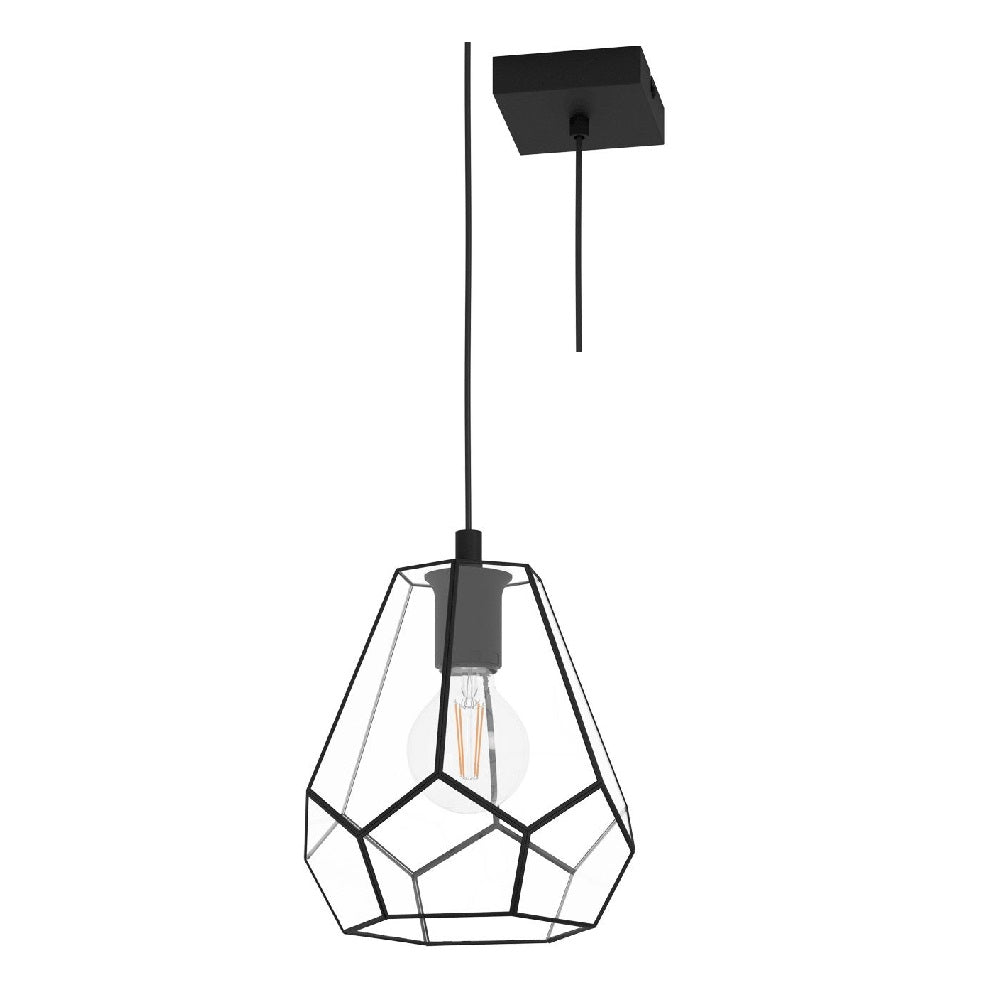 Eglo 43643 Mardyke Black & Clear Glass Geometric Vintage Pendant 23cm