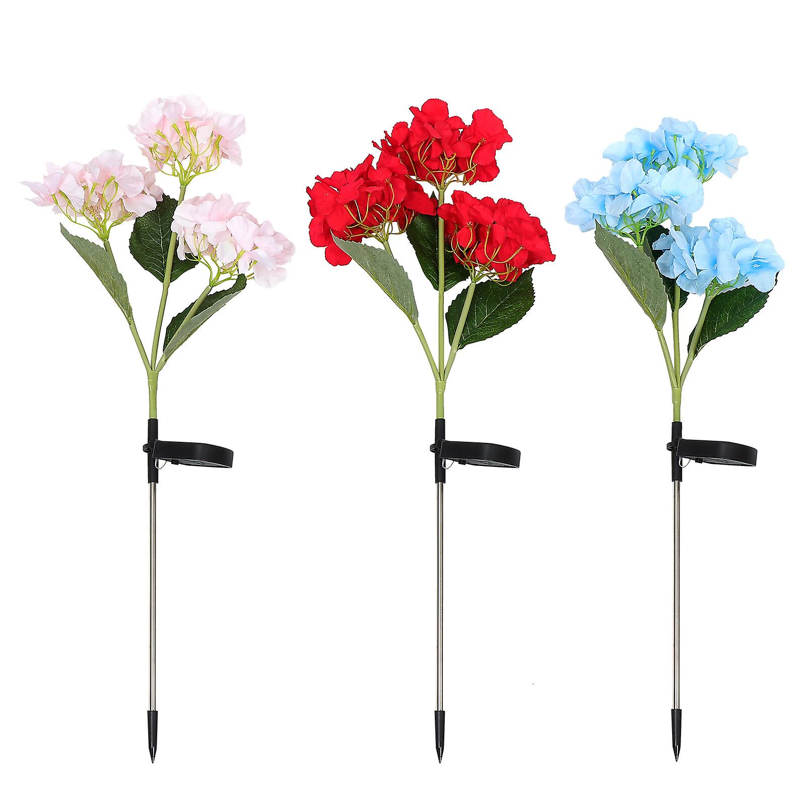 3sets Solar Power Hydrangea Lawn Stick Lamp Garden Decor Ground Lamp Decoration