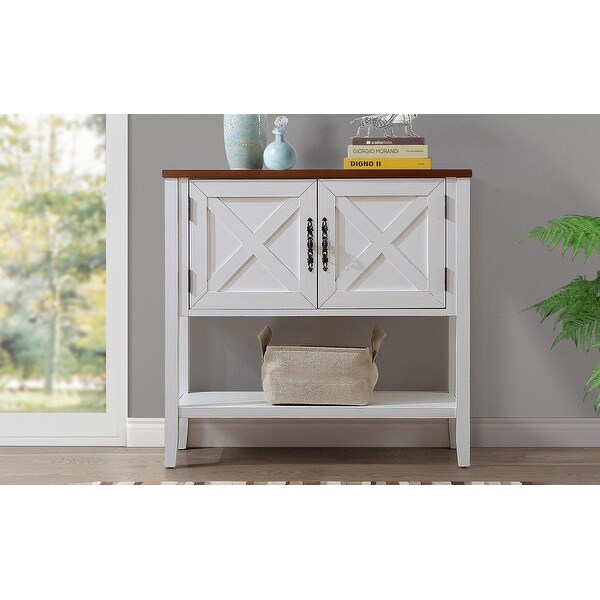 35'' Farmhouse Wood Buffet Sideboard Console Table with Bottom Shelf and 2-Door Cabinet