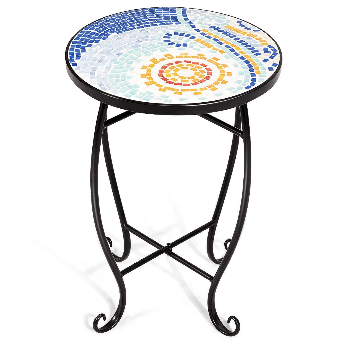 Outdoor Indoor Steel Round Accent Table Mosaic Plant Stand Cobalt Table