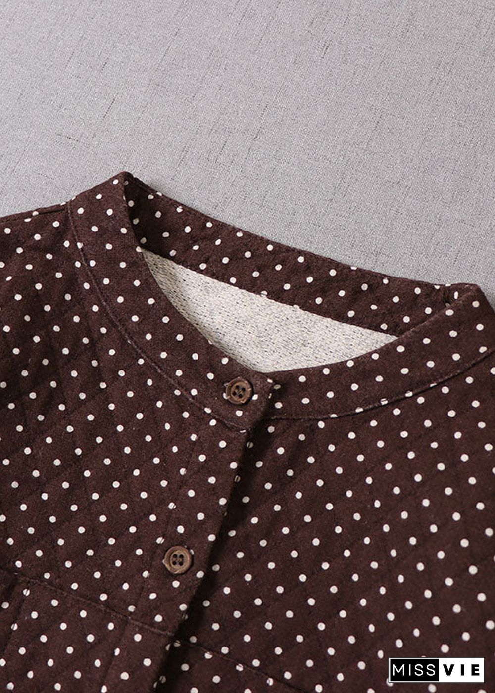 Natural Chocolate low high design Dot Cotton Shirts Winter