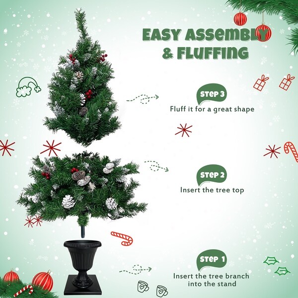 Prelit Xmas Tree Artificial Christmas 4Piece Set，Garland，Wreath and Set of 2 Entrance Trees Xmas with LED Lights