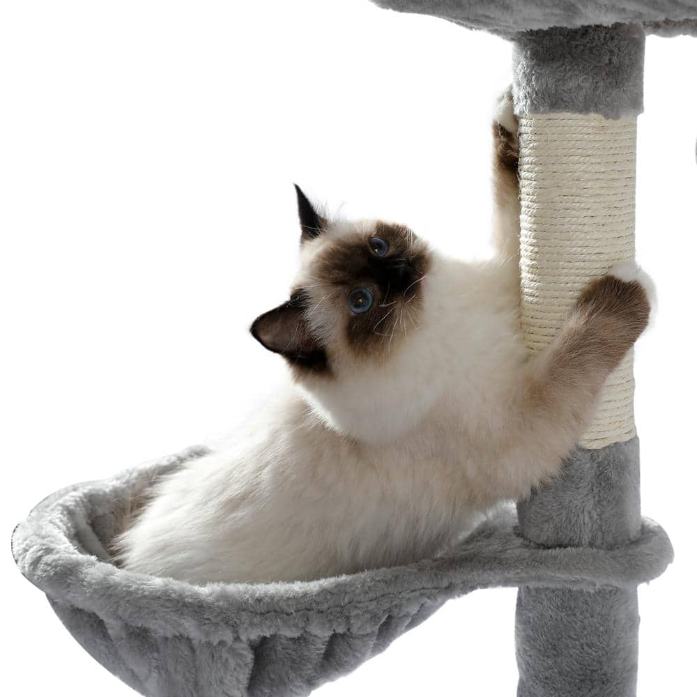 Foobrues 56.30 in. H Pet Cat Scratching Posts and Trees with Super Large Perch Double Condo Hammock in Gray LNN-P23168229