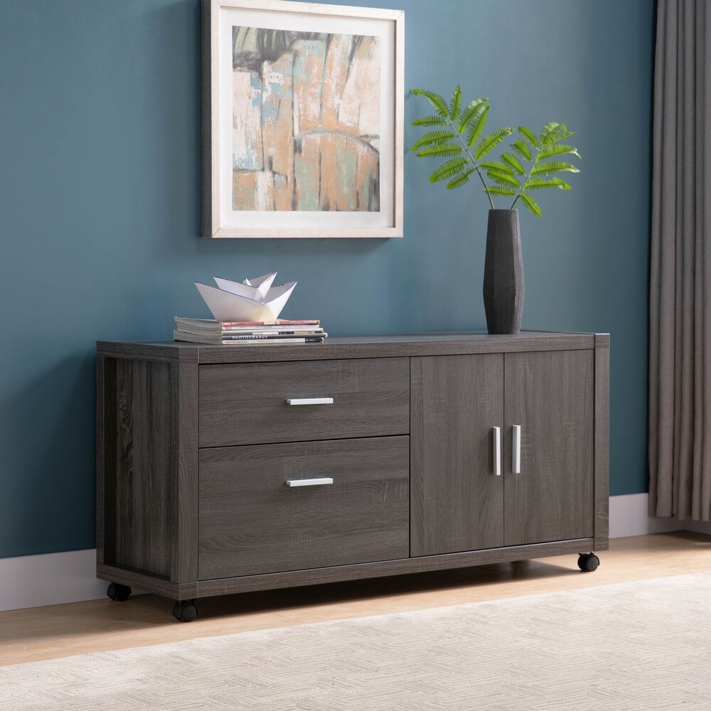 File Credenza Wooden File Cabinet with Drawers and 2 Doors