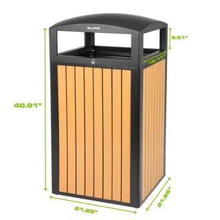 Alpine Industries 40 Gal. Cedar Steel All-Weather Commercial Outdoor Trash Can Receptacle with Lid 471-40-WD-CD