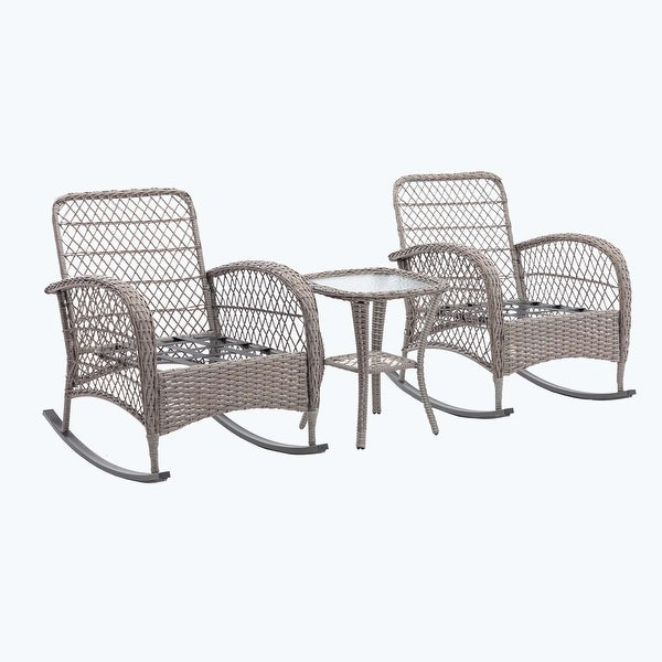 3pcs Outdoor Furniture Modern Wicker rocking chair set - Overstock - 37582713