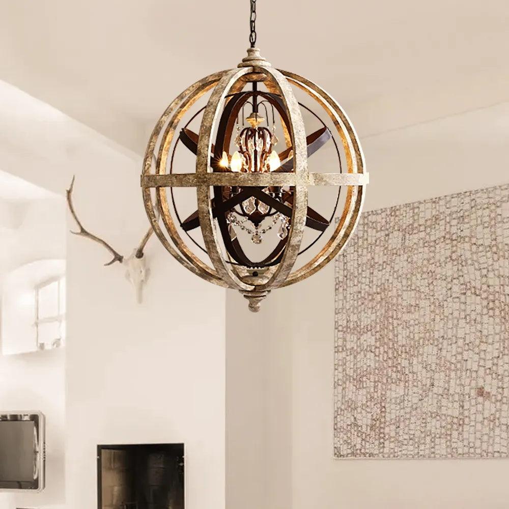 Retro Globe Weathered Chandelier