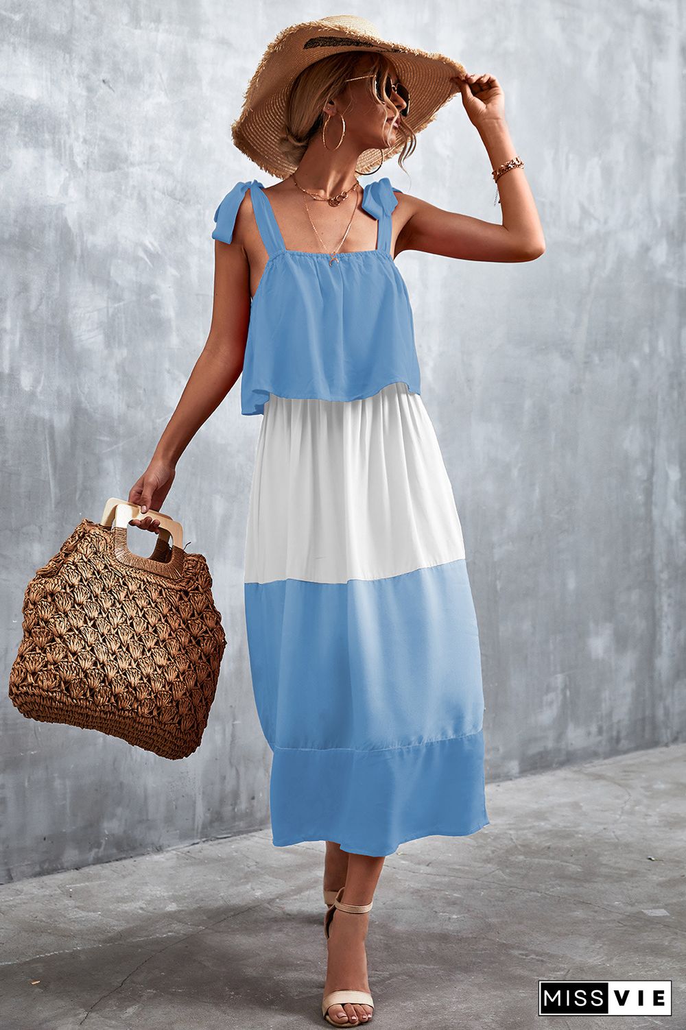 Tie Strap Color Block Maxi Dress