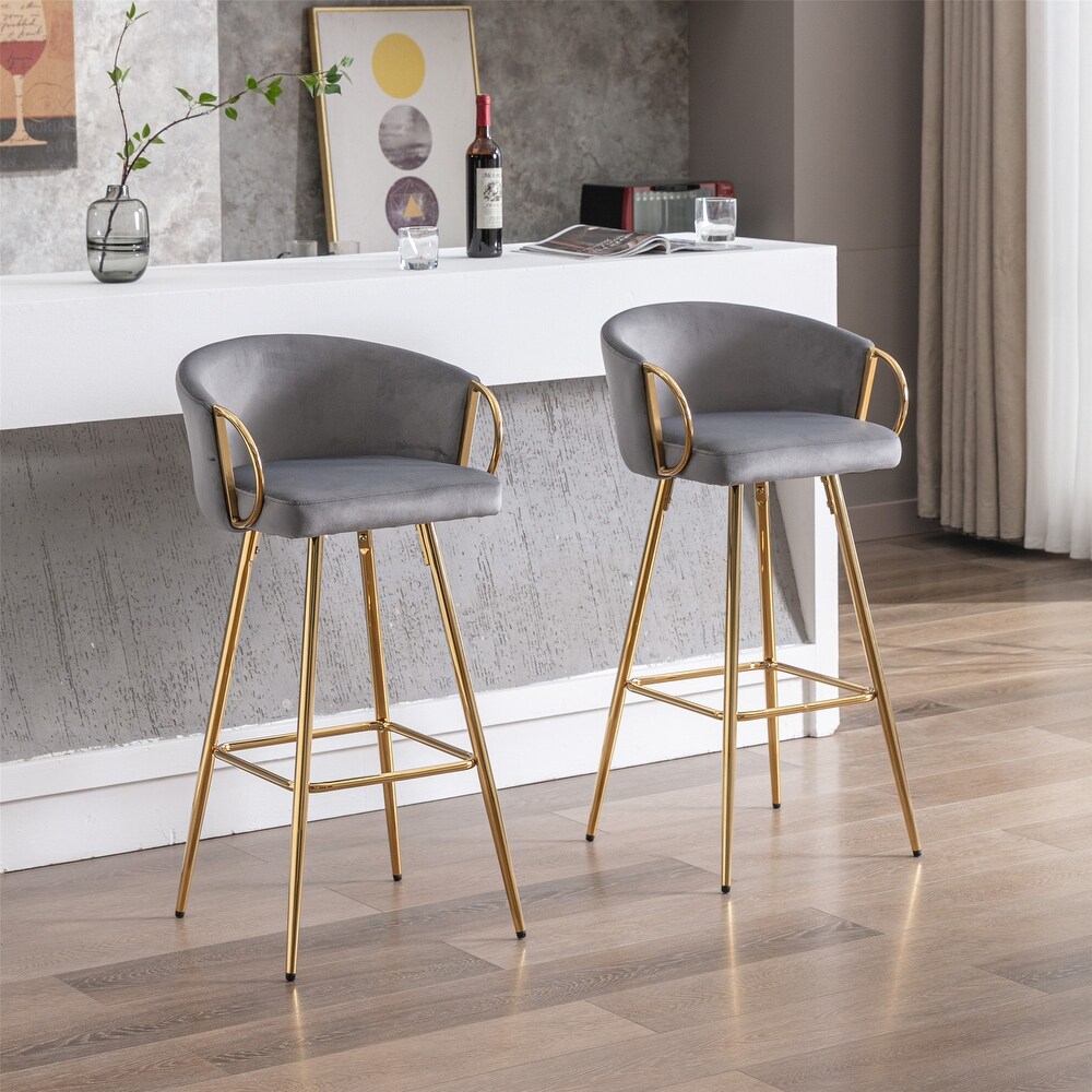 39.37 Inch High Velvet Bar Stools With Golden legs (Set of 2)   N/A