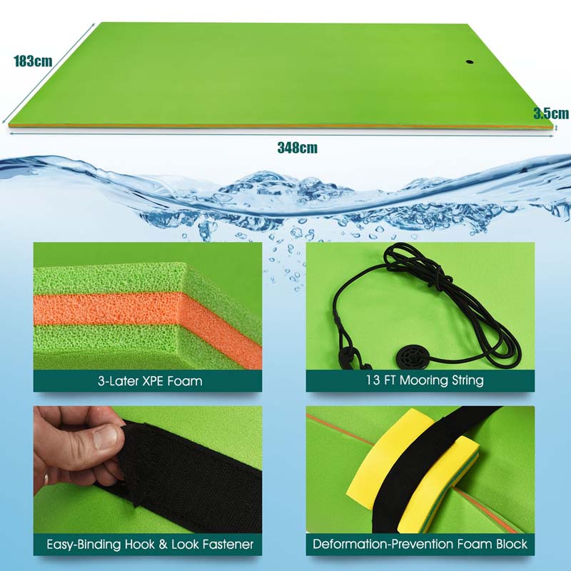 12 x 6 FT Floating Water Pad 3-Layer Tear-Resistant XPE Foam Mat Roll-Up Floating Island for 4-6 Person