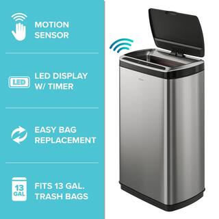 KRAUS Garbage Pro Rectangular 13 Gal. Motion Sensor Trash Can in Stainless Steel with Soft Shut Lid KTCS-10SS