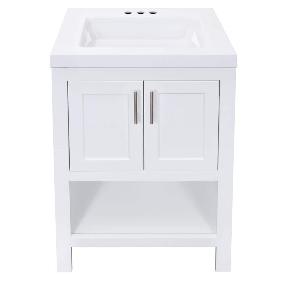 Glacier Bay Spa 245 in W x 188 in D x 355 in H Single Sink Bath Vanity in White with White Cultured Marble Top and Mirror