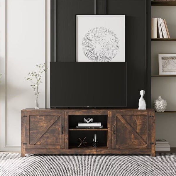 Farmhouse TV Stand， Wood Entertainment Center Media Console with Storage - 73 inches