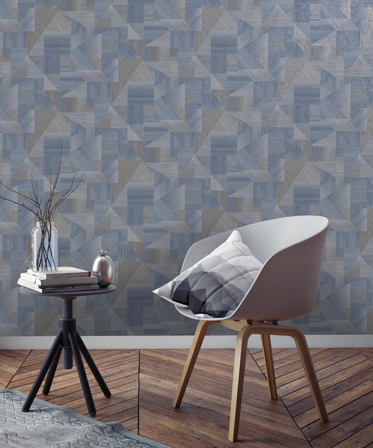 Fabric Patchwork Wallpaper in Navy