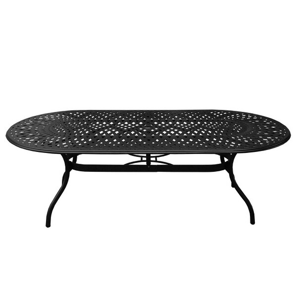 Outdoor Mesh Lattice Aluminum 95 inch Oval Dining Table