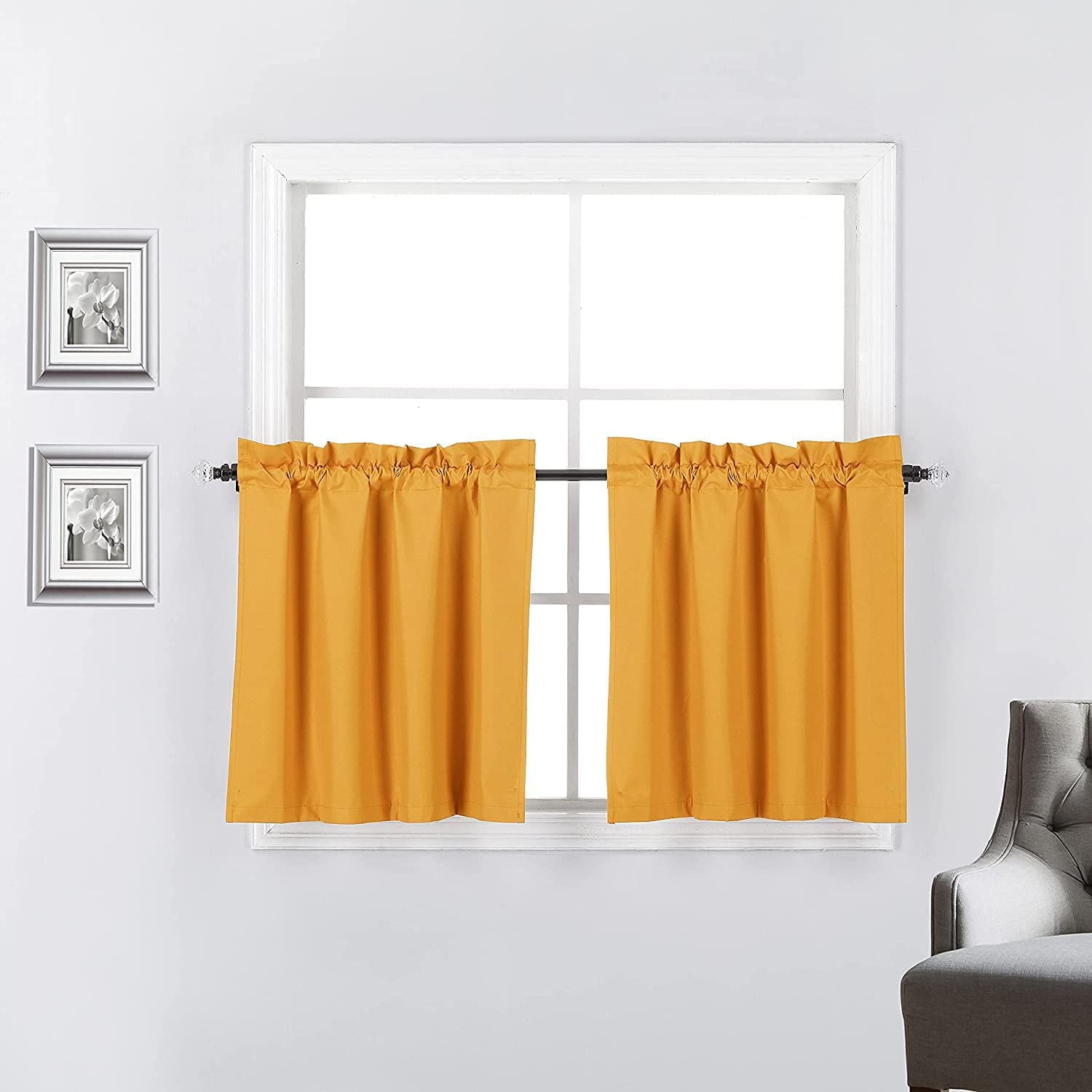 Short Window Curtains Tiers for Kitchen - Insulated 100% Blackout Curtains 24 inch Length for Bathroom Basement Window， Orange