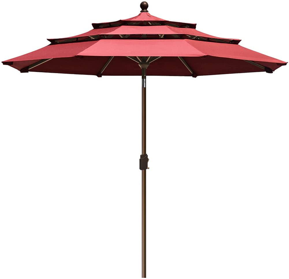 EliteShade 9Ft 3 Tiers Market Umbrella Patio Umbrella Outdoor Table Umbrella with Ventilation and 5 Years Non-Fading Top （Burgundy)