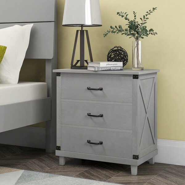 Modern Solid Wood Table Bedroom Bedside Table， MDF With 3 Drawers Locker for Bedroom/Living Room/Side Table - - 35465292