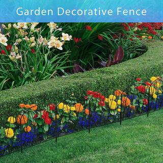 Oumilen 24.8 ft. L x 15.9 in. H Black Metal Decorative Garden Fence Animal Barrier No Dig Rustproof Flower Bed Fencing (24-Pack) ON-ZL12