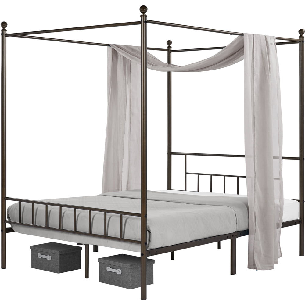 Easyfashion Metal Four Poster Canopy Queen Bed, Bronze