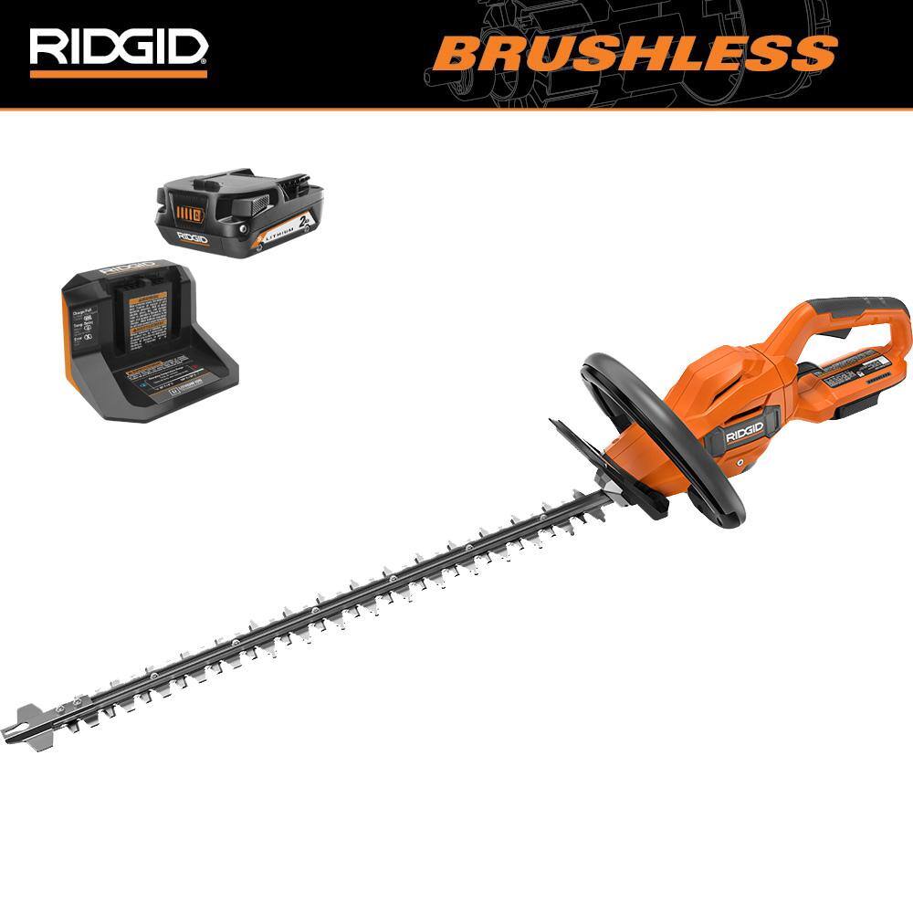 RIDGID 18V Brushless Cordless Battery 22 in. Hedge Trimmer with 2.0 Ah Battery and Charger R01401K