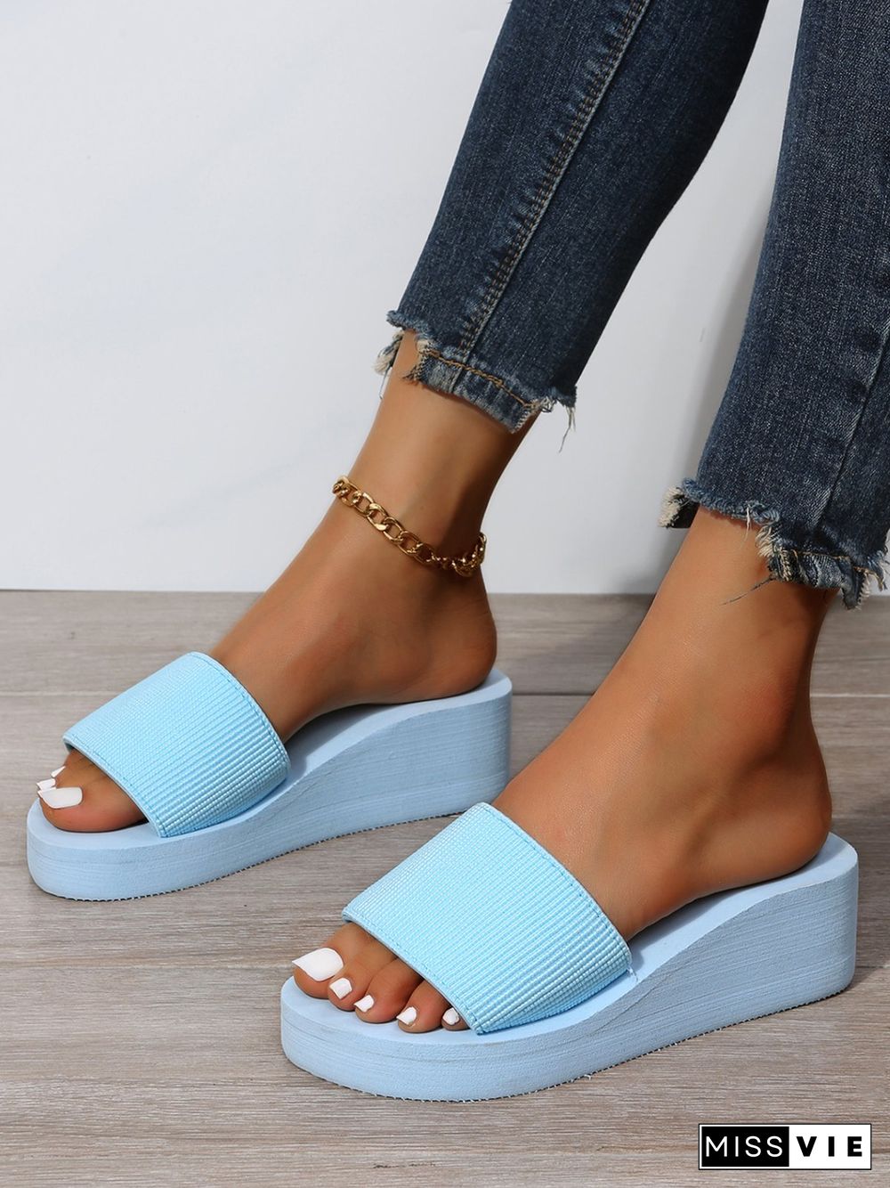 Stretch Upper Casual Wedge Slippers