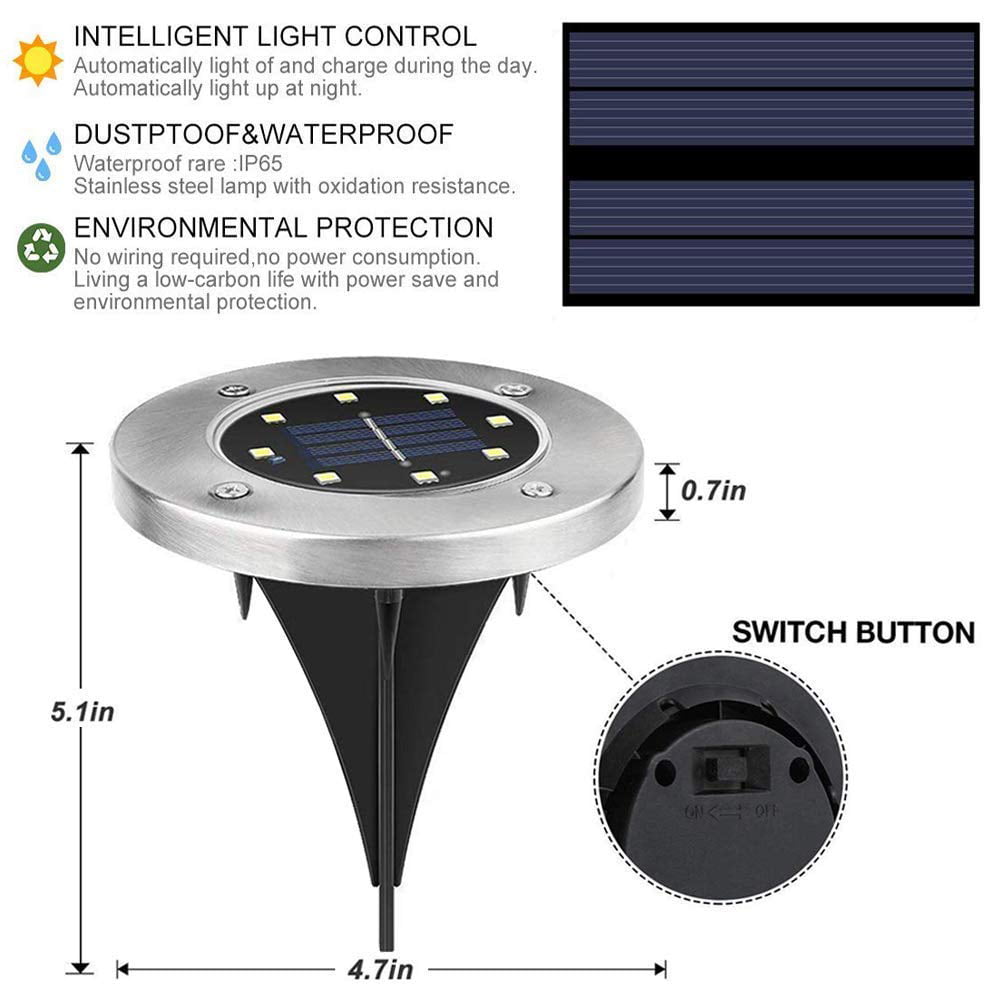 SOWAZ Solar Lights Outdoor, Solar Disk Lights 8 LED Waterproof Solar Garden Lights Outdoor for Patio Pathway Ground Lawn Yard Driveway Walkway - White (4 Pack)