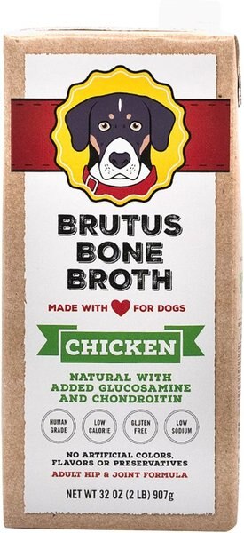 Brutus Broth Bone Broth Chicken Flavor Hip and Joint Human-Grade Dog Food Topper， 32-oz box