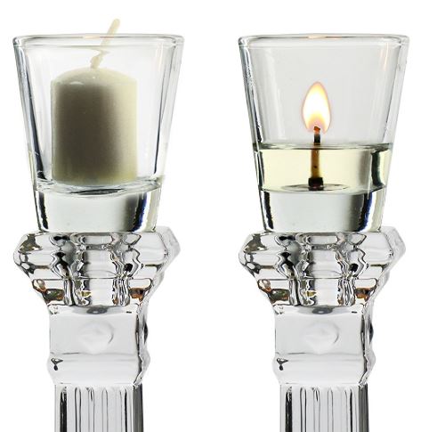 2 Pack Neironim Glass With Candles - Shabbat Nieronim Set - Ner Mitzvah