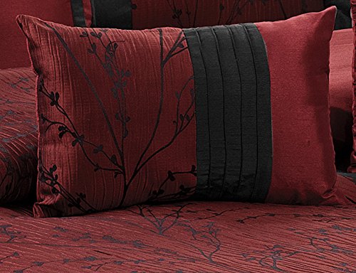 7 Piece LETICIA Tree Branches jacquard Burgundy Black Clearance bedding Comforter Set Fade Resistant， Wrinkle Free， No Ironing Necessary， Super Soft， All Size- Queen King Cal.King Size (Queen)